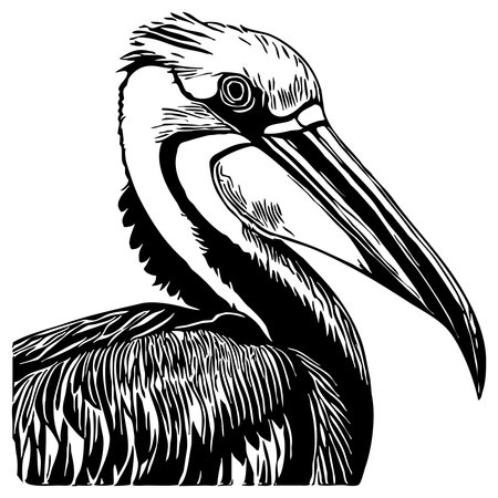 Black pelican on white background. Animals line art. Logo design for use in graphics. Print for T-shirts, design for tattoos.の写真素材