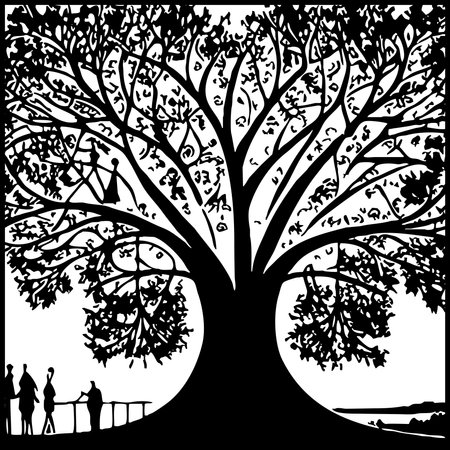 Tree . Abstract black and white illustration. Pattern for tattoos, wall decorations, covers.の写真素材