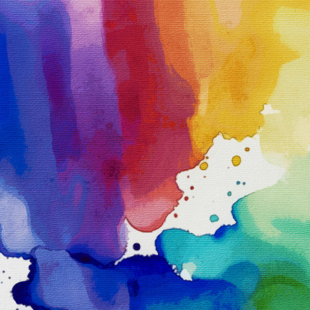 Watercolor background on canvas. Texture for cards, flyers, posters, banners. Brush strokes and stains. Painted template for design.の写真素材