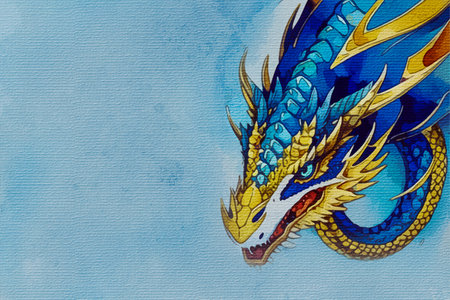 Dragon. Watercolor painting on canvas for wall decorations, fabric patterns, covers. Generated by Aiの素材