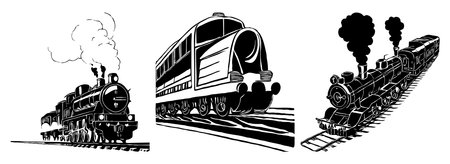 Locomotive. Line art. Logo design for use in graphics. T-shirt print, tattoo design. Minimalist illustration for printing on wall decorations.の写真素材