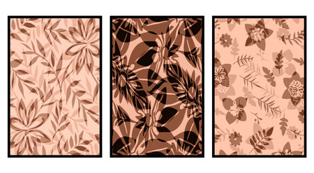 Set of 3 Botanical background for textiles, covers, leaflets, for printing on wall decorationsの写真素材