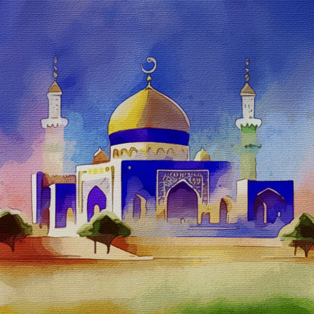 Islamic card design. Watercolor painting on canvas for printing on wall decorations and covers. Generated by Aiの素材