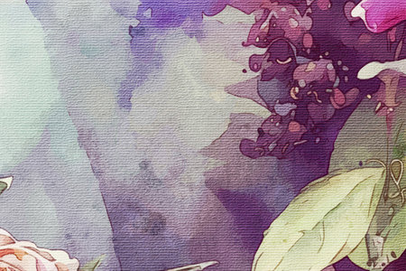 Card and cover design. Botanical illustration for printing on wall decorations. Watercolor painting on canvas. Artistic brush strokes. Generated by Aiの素材