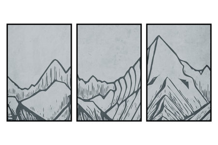 Set of 3 minimalistic printable posters for wall decorations. Vintage grunge old. Mountain...