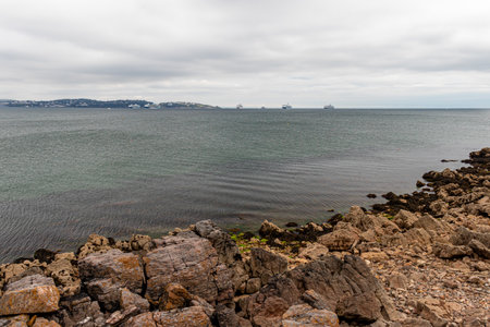 Beautiful seaside landscape on a sunny day. Brixham Devon UK.の写真素材