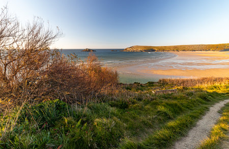 Landscape on a sunny April day. Newquay Cornwall UK.の写真素材
