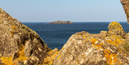 Landscape on a sunny April day. Beautiful view of the mountains and ocean. Padstow Cornwall, UK.