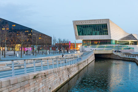 March 22, 2022. Liverpool United Kingdom. Architecture landscape on the River Merseyのeditorial素材