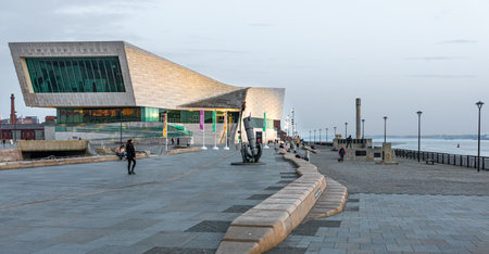 March 22, 2022. Liverpool United Kingdom. Architecture landscape on the River Merseyのeditorial素材