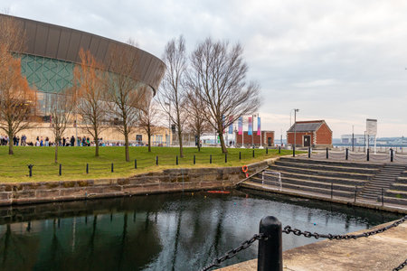 March 22, 2022. Liverpool United Kingdom. Architecture landscape on the River Merseyのeditorial素材