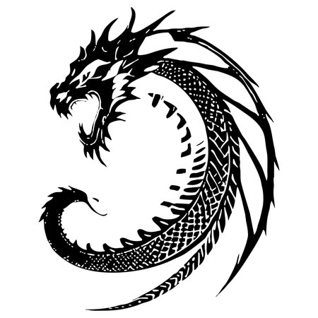 Dragoon. Line art. Logo design for use in graphics. T-shirt print, tattoo design. Minimalist illustration for printing on wall decorations.の写真素材