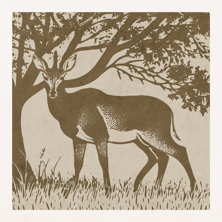 Gazelle. Landscape illustration. Logo design for use in graphics. T-shirt print, tattoo design.の写真素材