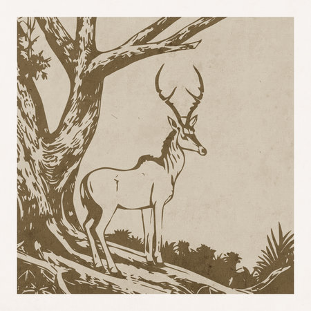 Gazelle. Landscape illustration. Logo design for use in graphics. T-shirt print, tattoo design.の写真素材