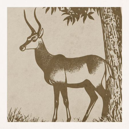 Gazelle. Landscape illustration. Logo design for use in graphics. T-shirt print, tattoo design.の写真素材
