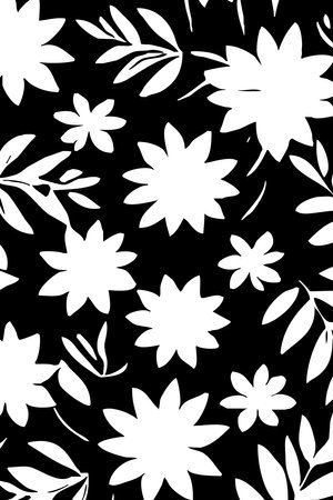 Black and white botanical pattern. For use in graphics, materials. Abstract plant shapes. Minimalist illustration for printing on wall decorations.の写真素材