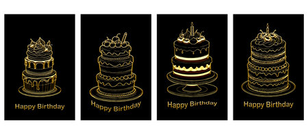 Happy Birthday card design. Golden 3D pattern