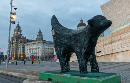March 22, 2022. Liverpool United Kingdom. Architecture landscape on the River Merseyのeditorial素材