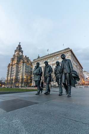 March 22, 2022. Liverpool United Kingdom. Architecture landscape on the River Merseyのeditorial素材