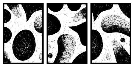 Set of 3 Abstract black and white pattern. For use in graphics. Minimalist illustration for printing on wall decorationsのイラスト素材