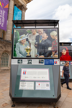 June 12, 2022 Birmingham West Midlands United Kingdom. Poster with the Queen on the occasion of the coronation anniversaryのeditorial素材