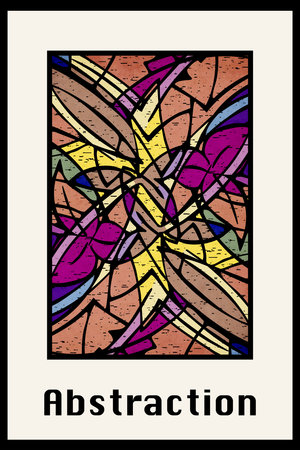 Abstract colorful stained glass window. Geometric pattern. Multicolored interior design template.の写真素材
