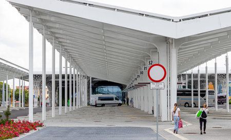 July 4, 2024 Lublin Poland. Bus station on a sunny summer day.のeditorial素材