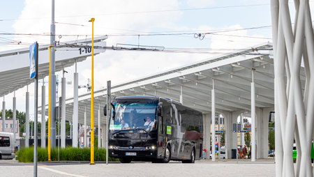 July 4, 2024 Lublin Poland. Bus station on a sunny summer day.のeditorial素材