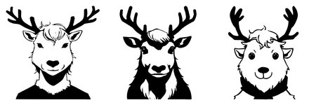 Black reindeer on a white background. Animals line art. Logo design, for use in graphics, pattern for t-shirts.の写真素材