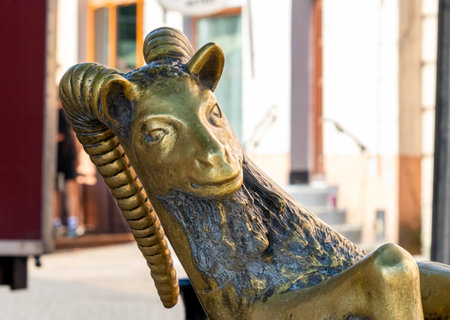 July 24, 2024 Lublin Poland. Photo from the trip. The symbol of the city - a goat.のeditorial素材
