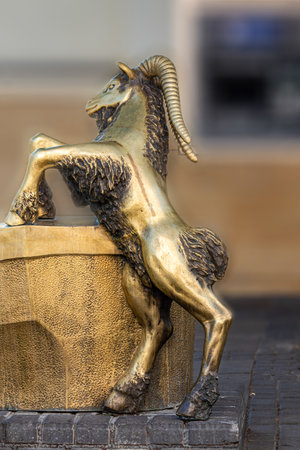 July 24, 2024 Lublin Poland. Photo from the trip. The symbol of the city - a goat.のeditorial素材