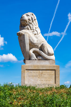 July 24, 2024 Lublin Poland. Photo from the trip. Lion statueのeditorial素材