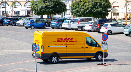 July 24, 2024 Lublin Poland. Photo from the trip. A courier company car in the parking lot near the Castleのeditorial素材