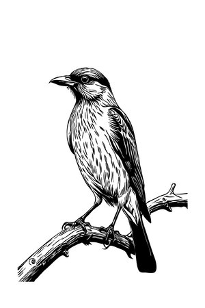 Bird . Animal black and white illustration. Logo design, for use in graphics.の写真素材