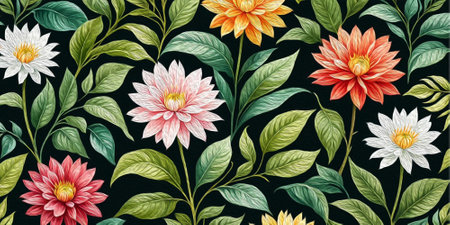 Oil painting. Artistic brush strokes. Botanical pattern for printing on wall decorations.の写真素材