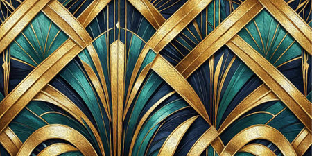 Oil painting. Abstract luxury art deco pattern, golden artistic background with geometric shapes.の写真素材