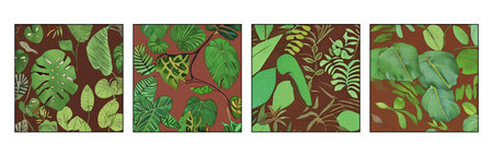 Set of 4 Botanical pattern for printing on wall decorations, covers. Artistic brush strokes.