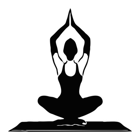 Yoga pose silhouette. Black icon on white backgroundの写真素材