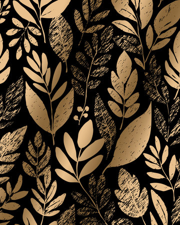 Luxurious golden botanical background. Printable wallpapers, covers, wall art, greeting cards, wedding cards, invitations.の写真素材
