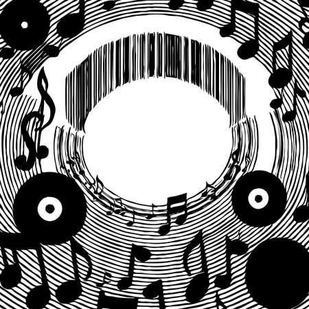 Black and white line art. T-shirt print, tattoo design. Musical patternの写真素材