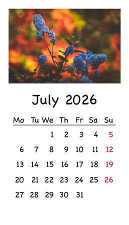 Calendar card design for 2026. Botanical pattern. Flowers