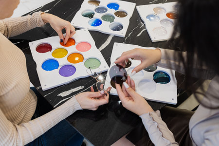 This image showcases a wide array of eyeglass lens colors and tints, emphasizing the customization options available to create personalized eyewear that meets individual needs and preferences.の写真素材