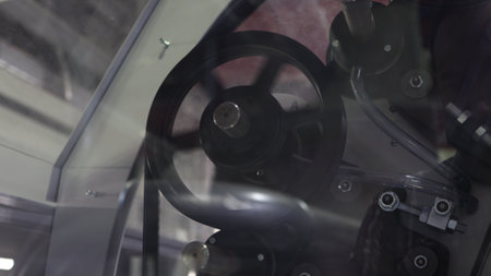 Spinning Machinery Close-Up Shot Capturing Industrial Motion and Mechanism in Manufacturing Setting Conceptの写真素材