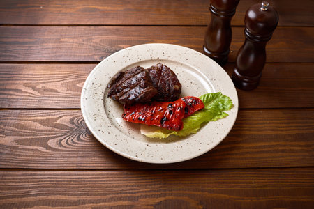 Grilled Beef Steak With Roasted Pepperの写真素材