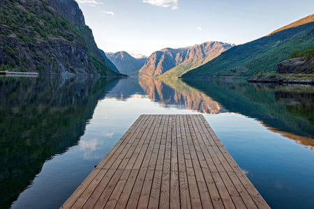 Aurland fjord at Flam, Norwayの写真素材