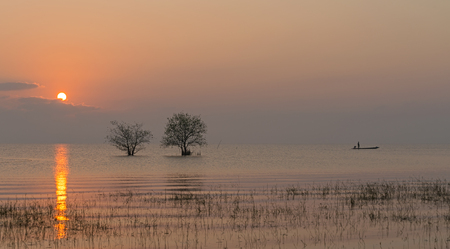 Sunrise at Pakpra, Songkhla lake, Thailand.の写真素材