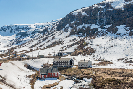 Snowy mountain at Myrdal station, Flamsbana train line, Norway.の写真素材