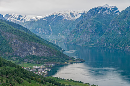 Aurland fjord from Stegastein lookout, Norway.の写真素材