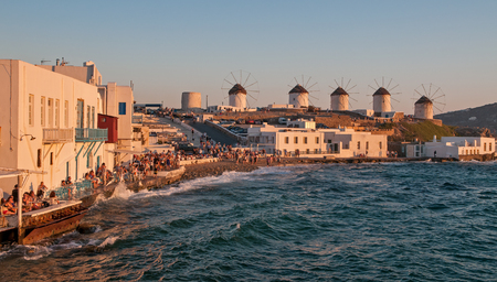 The Windmills of Mykonos island, Greece.の写真素材