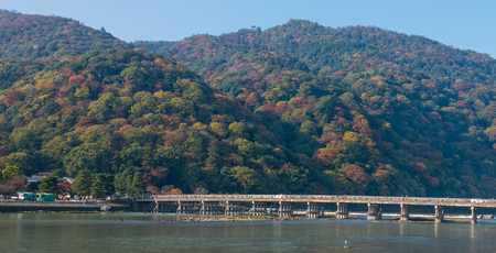 Togetsukyo bridge and Hozu river in autumn season, Kyoto, Japan.の写真素材